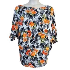 Frumos Women's Autumn Floral Print Batwing Tunic Top